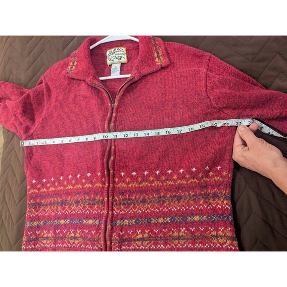 VINTAGE red fair isle style zip front cardigan by Heirloom Collectables,. Large - Picture 4 of 8